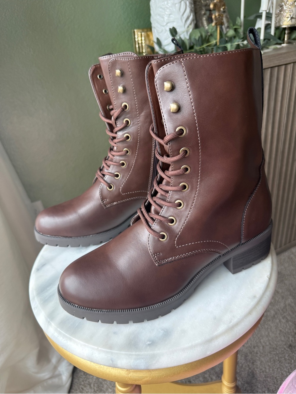 Dream Pairs Brown Lace-Up Mid-Calf Combat Boots - Picture 2 of 4